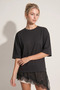 Crew Neck Oversize Asymmetrical Lace Detailed T-Shirt - 5