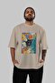 For the Love of Cats 103 Front Cat Printed Beige Oversize T-Shirt 100% Cotton Unisex Cat Lover Premium Design - 5