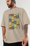 For the Love of Cats 122 Front Cat Printed Beige Oversize T-Shirt 100% Cotton Unisex Cat Lover Premium Design - 3