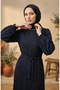 Sequin Belted Evening Dress 6393-01 Navy Blue - 2