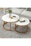 Round Marble Top Coffee Table Set of 2 Elegant Gold Metal Base Nesting Side Tables for High Grade Living Room Furniture - 5