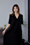 Women's Black V-Neck Oversize Loose Long Dress - - 6