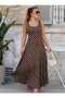 Buketli̇ Women's Square Collar Large Polka Dot Hem Flared Straps Combed Cotton Long Dress - 7