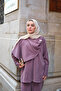 Women's Gold Detailed Cape Suit in Plum Color - 5