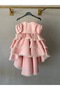 Shedress Powder Pink Satin Girls' Dress - Layered and Tailored for Special Occasions with Ruffles and Train - 5