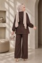 Women's Gold Accessory Detailed Belted Denim Jeans Hijab Set Sb0038 - 5