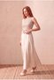 Women's Beige Lace Slim Fit Crew Neck Sleeveless Crop Blouse Ema - 2