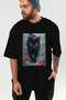 For the Love of Cats 60 Front Cat Printed Black Oversize T-Shirt 100% Cotton Unisex Cat Lover Premium Design - 7
