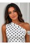 Women's Boat Neck Polka Dot Buckle Detail Design Viscose Blouse 26075 - 2