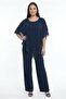Women's Front and Back V-Neck Top with Stone Detail, Double Layer Chiffon, Plus Size Lycra Sandy Jumpsuit - 3