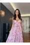 Pink Floral Patterned Strappy Maxi Dress - 2