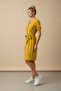 Women's Mustard Linen Look Midi Belted Buttoned Dress with Elasticated Sleeves - 2