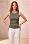 Women's Khaki Ribbed Crew Neck Sleeveless Undershirt