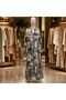 Bohemian Style Leaf Pattern, Lace Detailed, Long Sleeve Buttoned Resort Dress - Black/White - 2