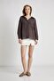 Women's Brown 3096 Glitter Striped Oversize Long Sleeve Shirt - 3