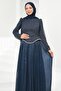 Navy Blue Sequined Top and Ruffled Skirt Evening Dress - 2