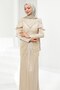 Beige Janjan Evening Dress with Gathered Front and Shoulder Detail - 2