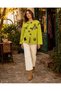 Pistachio Green Color Special Design Hand Knitted Ethnic Appliqué Pocket Detailed Bohemian Jacket