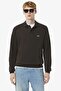 Men's Classic Fit Sweatshirt Polo Collar Buttoned Organic Cotton Ribbed Men's Sweatshirt Brown