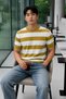 Men's Striped Knitwear T-Shirt, Crew Neck, Slim Fit, Summer Thin Texture - 2