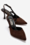 Women's Brown Suede Pointed Toe Open Back 8 cm Goblet Heeled Shoes Hary - 2