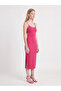 Fuchsia Interlock Adjustable Thin Straps and Waist Window Detail Slit Midi Dress