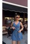 Women's Blue V-Neck Buttoned Denim Gilet Dress - 2