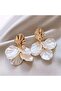 Women's Gold Color Zircon Stone Look Layered Leaf Dangle Earrings - 2