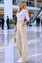 Lidya Women's White High Waist Oversize Wide Leg 106 cm Lycra Fabric Pants New - 3