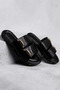 Women's Buckle Detailed Studded Patent Leather Slippers