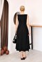 Square Neck Thick Strap Flared Midi Dress - 7