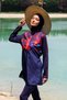 Full Covered Hijab Swimsuit Set Navy Blue Parachute Fabric 3 Pieces – M2269 - 5