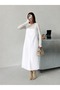 Women's White Long Strap Garden Linen Dress - 2