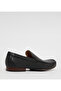 Plain Black Leather Loafers Shoes - 3