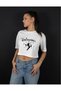 Women's Black White Gray Drinkerbell Printed Crop Tshirt Knitted Cotton Oversize Fairy Design Graphic Printed Fun Party Themed Short Sleeve Crew Neck T-Shirt Crop Top