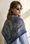 Patterned Dark Navy Blue Soft Scarf 90X90 - 3