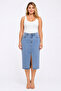 Women's Plus Size Blue, 5-Pocket, Front Slit Denim Skirt 65N39552 - 4