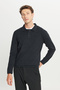 Men's Anthracite-Melange Wool Standard Fit Regular Cut Polo Neck Knitwear Sweater
