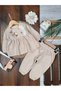 Girl's long sleeved natural cotton linen roba flower embroidery twin set