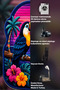Sdt Special Cut Tropical Toucan Bird Patterned Navy Blue Woven Base Decorative Carpet Sdt3014 - 6