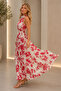 Women's Halter Neck Patterned Long Dress – Stylish Design with Belt - 3