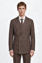 Men's Brown Wool Slim Fit Slim Fit Swallow Collar Striped Double Breasted Suit with Pocket