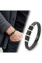 Black-White 316L Steel and Tube Mesh Men's Leather Bracelet - 21 cm