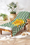 Sun-Themed Checkered Beach Towel Coverlet - Bohemian Green Yellow Modern Quick-Dry Microfiber Towel Coverlet - 2