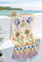 Bohemian Floral Bird Motif Beach Towel - Ethnic Tropical Cream Blue Quick-Dry Microfiber Towel - 6