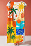 Tropical Sea Palm Beach Towel - Modern Summer Themed Orange Yellow Quick Dry Microfiber Towel - 4
