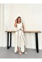 Women's Cream Ribbed Blouse and Trousers Double Linen Set - 5