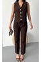 Women's Floral Button Detailed Classic Vest Trouser Suit Brown - 4