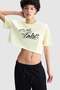 Ecko Red Lucia Loose Fit Crop Crew Neck Embroidered 100% Cotton Women's Yellow Tshirt - 3