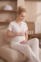 Women's Pink Satin Polka Dot 3-Piece Maternity Pajama Set with Dressing Gown - 4